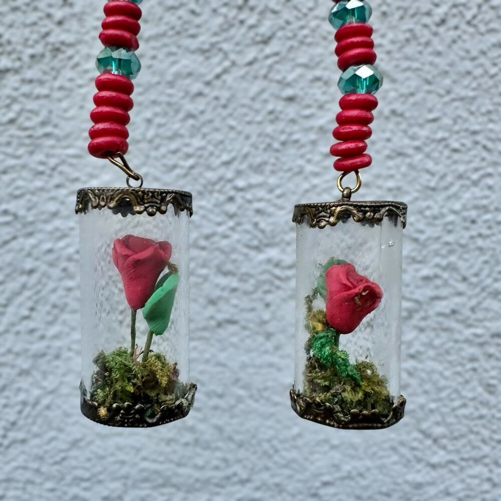 Enchanted Rose Dome Earrings Beauty & the Beast Style Gothic Jar Terrarium